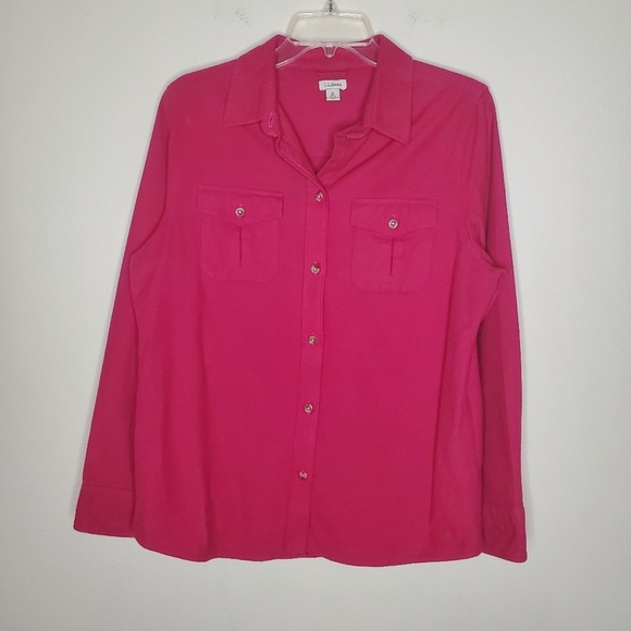 L.L. Bean Fuschia Pink Fleece Flannel Button Down Long Sleeve Shirt - Picture 5 of 10